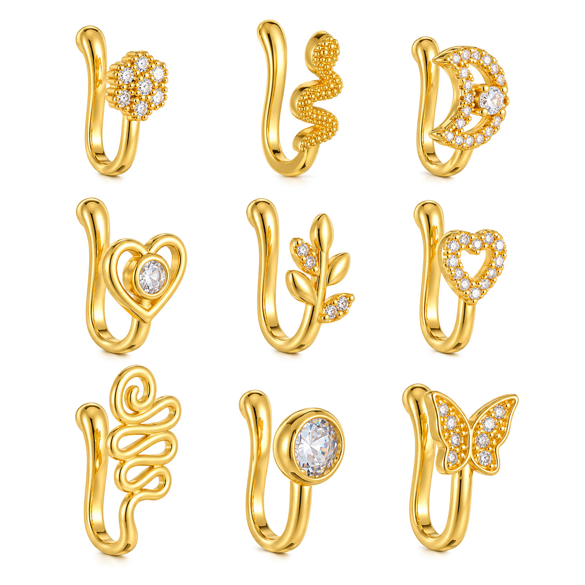 Xyembu 9 Pcs Clip on Nose Rings No Piercing Gold Nose Cuffs