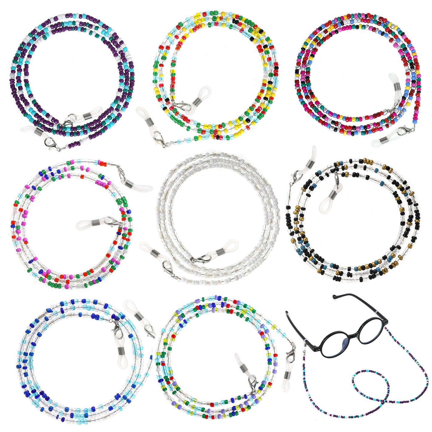 Xthrotsenk 8 Pack Beaded Eyeglass Chains for Women Colorful Bead Glasses Chain Sunglasses Lanyards Eye Glasses String Holder Mask Glasses Lanyard Sunglass Holder Strap Around Neck with Eyeglass Loop