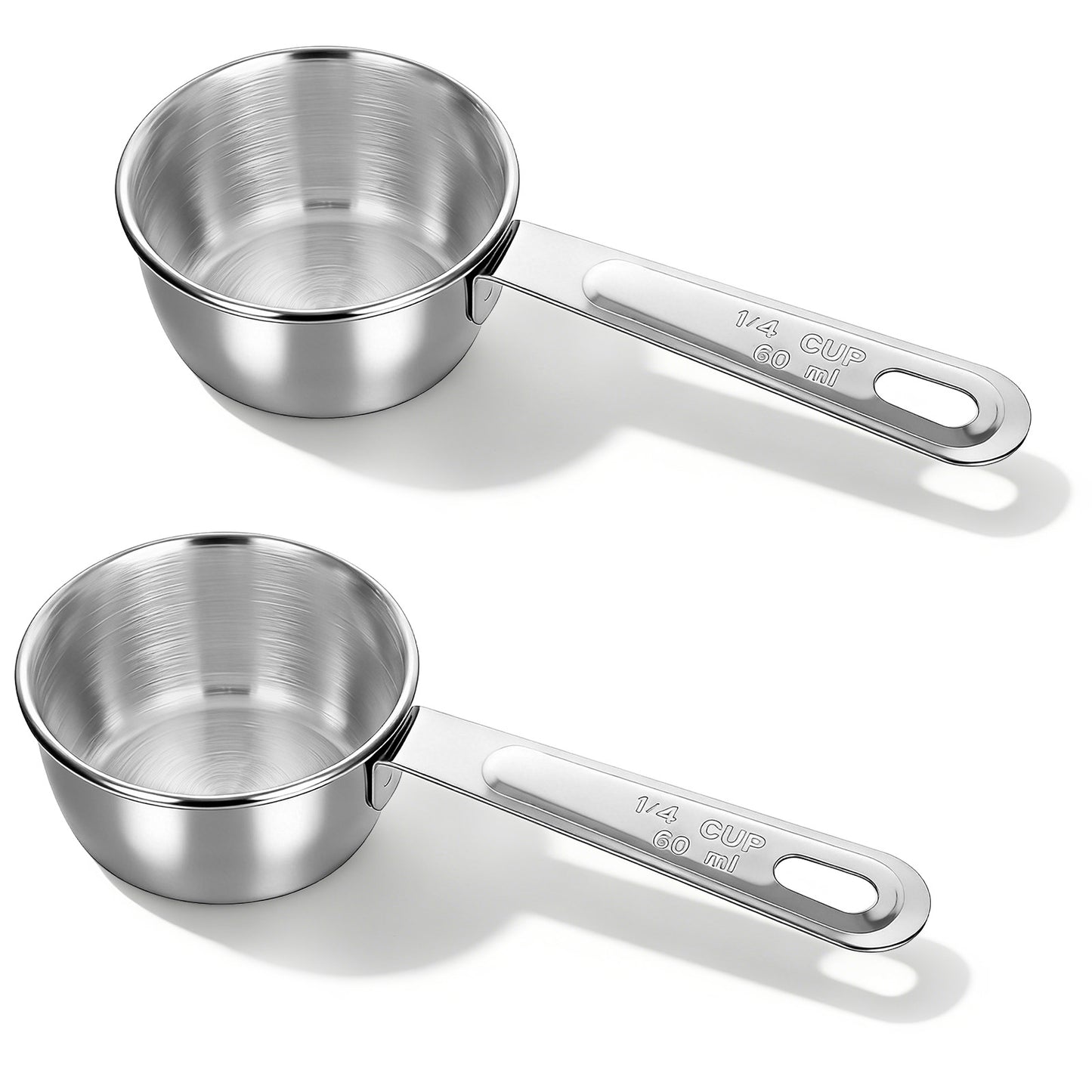 2 Pcs 1/4 Cup Stainless Steel Measuring Cup, 60ml, 2oz Metal Measuring Cups Coffee Measuring Cups Measure Scoop or Cooking, Baking, Kitchen Wet and Dry Ingredients, Dishwasher Safe