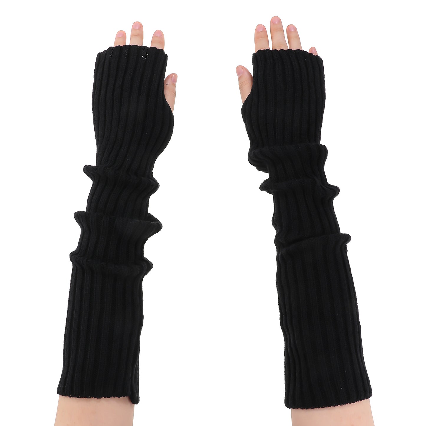 Women's Long Fingerless Gloves Fashion Stretch Arm Warmers Knit Arm Sleeves for Women Thumb Hole Stretchy GlovesY2K Arm Warmers Cashmere Blended Knitted Arm Warmers Super Soft Black Arm Sleeves