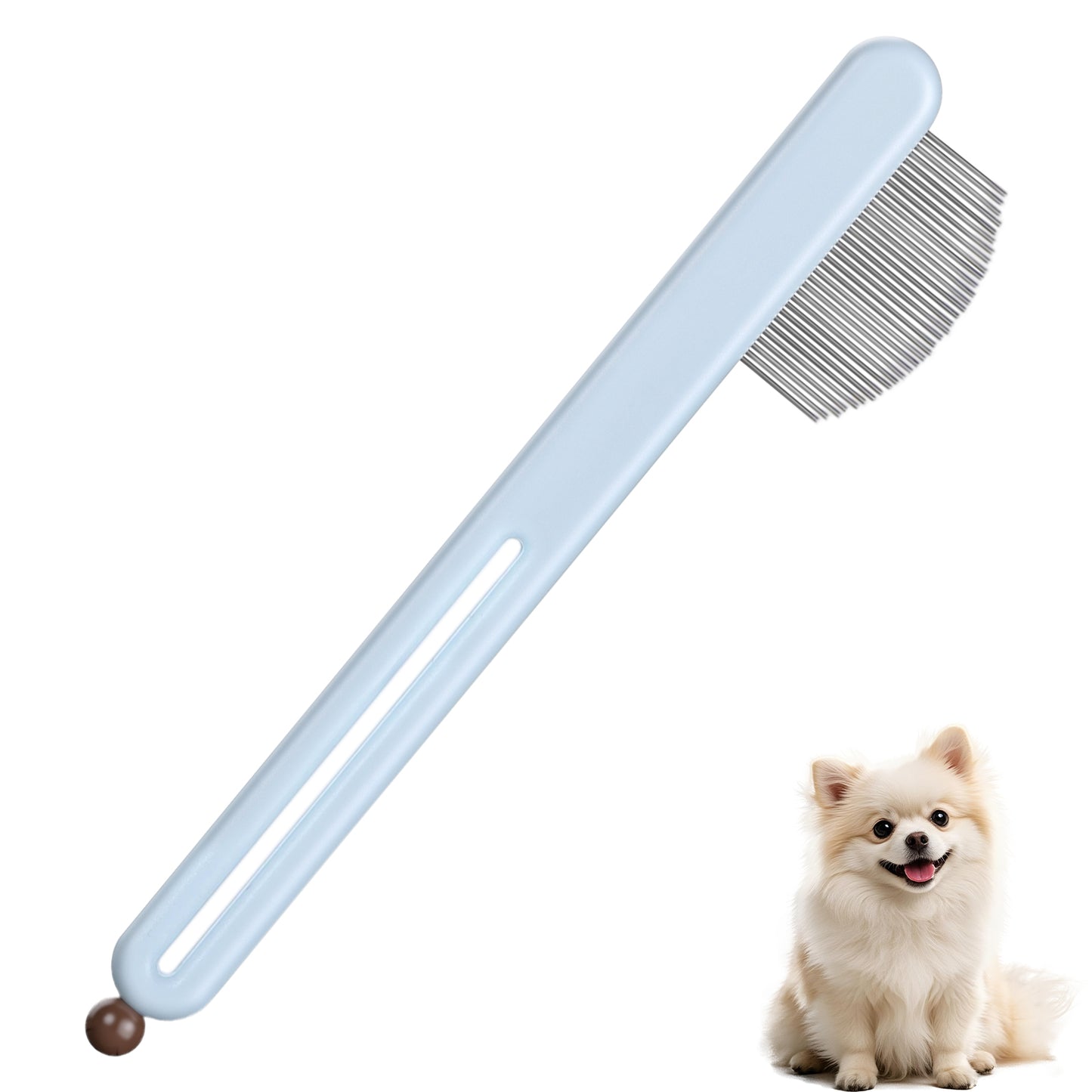 Stainless Steel Dog Eye Comb, Pet Facial Grooming Comb, Dog Flea Combs, Round-Tip Arc Teeth, Stress-free Tear Stain Remover for Dogs & Cats Fit Yorkie, Shih Tzu, Maltese Maltipoo Pomeranian (Blue)