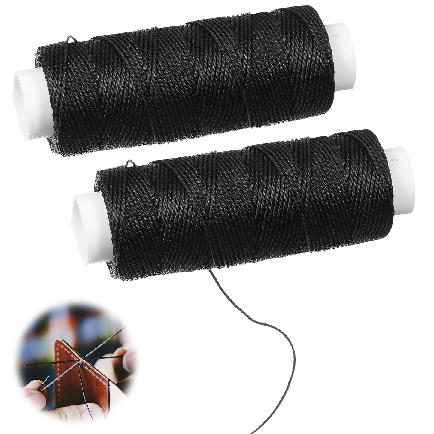 2 Rolls Waxed Thread 0.5mm Black Wax Thread for Leather Stitching Threads Leather Sewing Threads Waxed String Polyester Cord Saddle Stitching Cord, 50 Meters/Roll