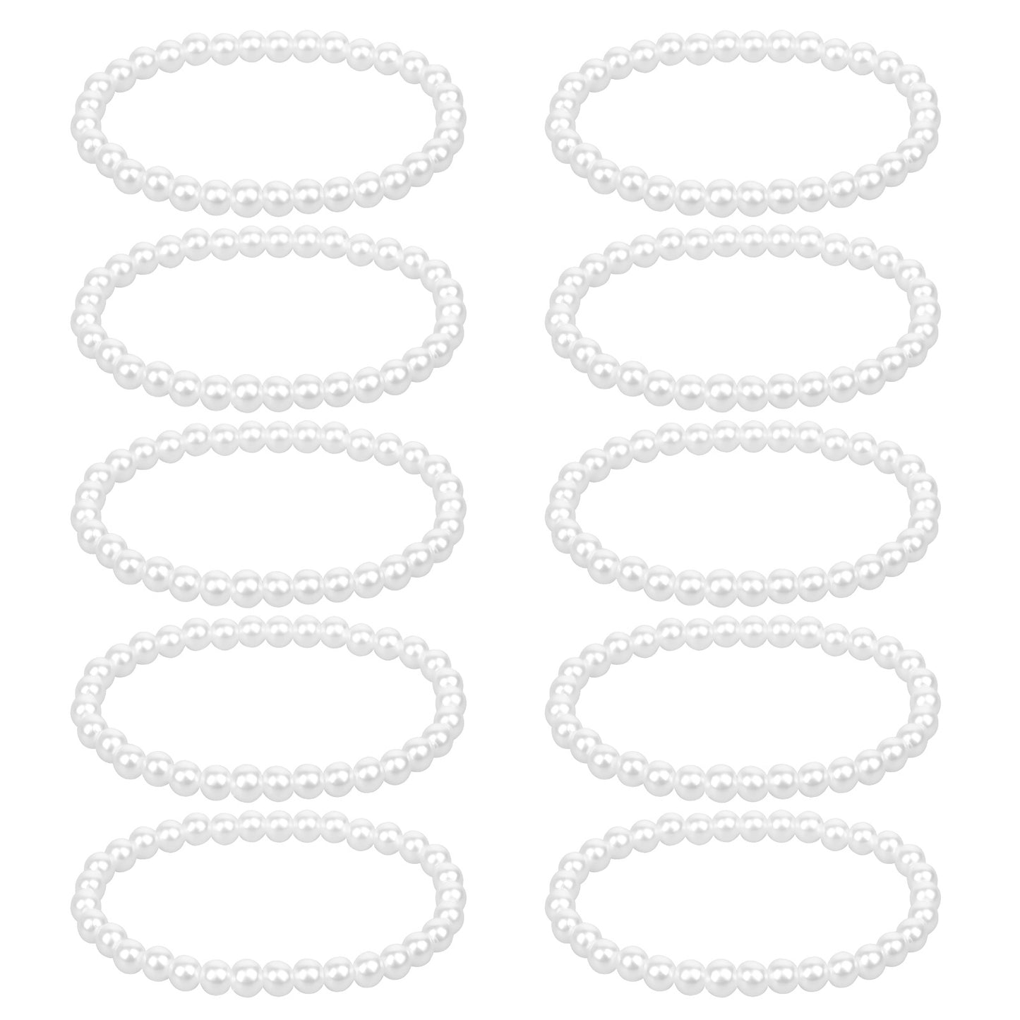 Xthrotsenk 10 Pack White Pearl Bracelets for Women 0.2'' Wedding Faux Pearl Bracelet Stack Stretch Fake Pearls Bead Bracelets Bridal Elastic Stackable Pearl Bracelet Set for Bridesmaid Party Gifts