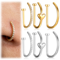 Zelphvt 6Pcs D Shaped Fake Nose Ring Hoops Set, Fake Nose Rings D Shaped for Women Men Faux Noses Rings Fakes Piercings No Pierced Jewellery Hoop
