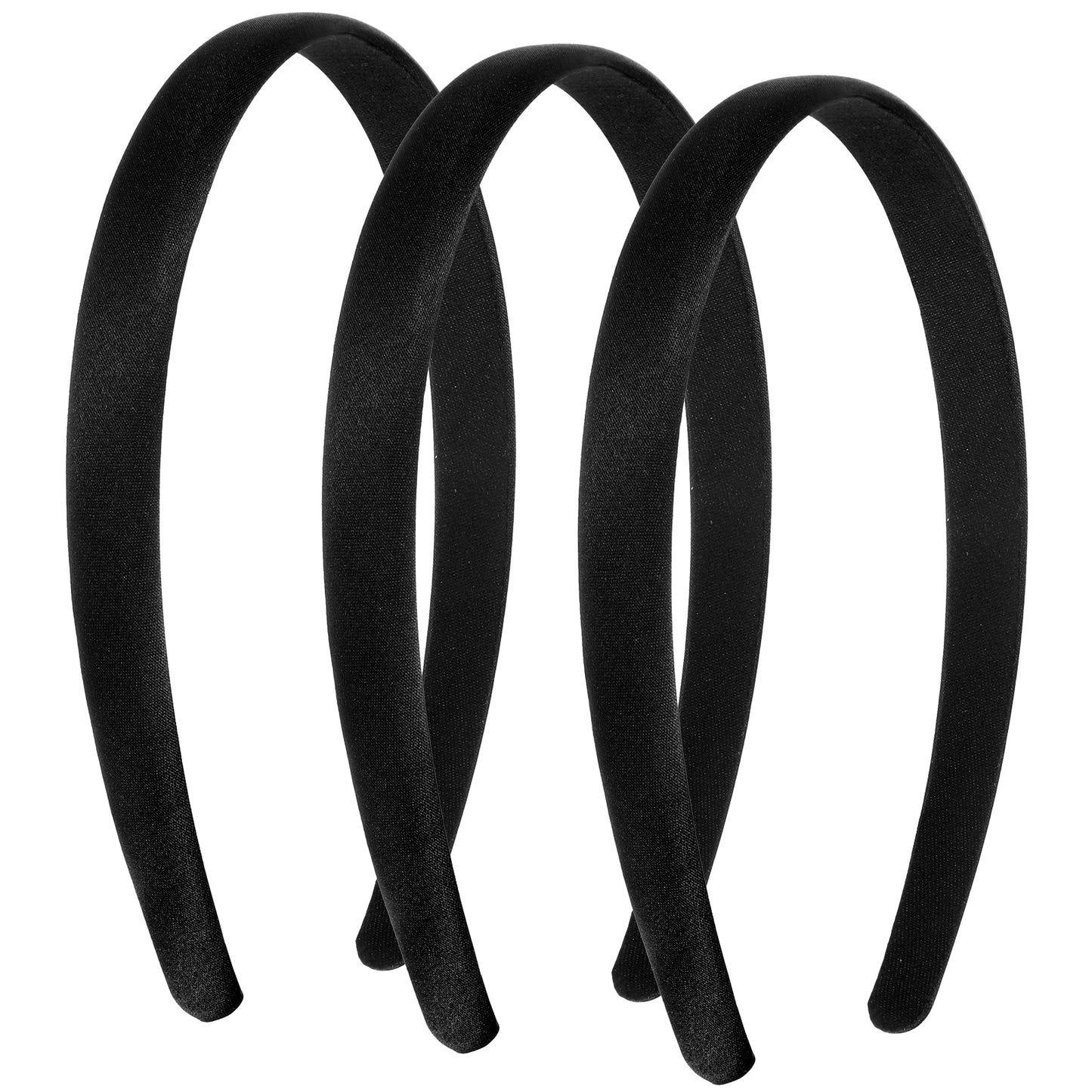 3 Pcs Black Satin Headbands for Women, Non Slip Black Head Band Solid Hard Headband Fashion Hair Hoop for DIY Crafts Cosplay Holiday Costumes Gifts (0.6"Wide)