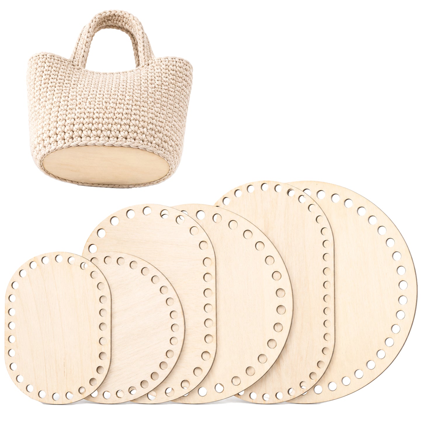 Bruislard 6 Pcs Wooden Basket Bottom Crochet Basket Bas Oval Circle Blank Solid Crochet Baskets Wood Base 6 Sizes Baskets Weaving Supplies for DIY Craft Weaving Making Supplies Home Decoration
