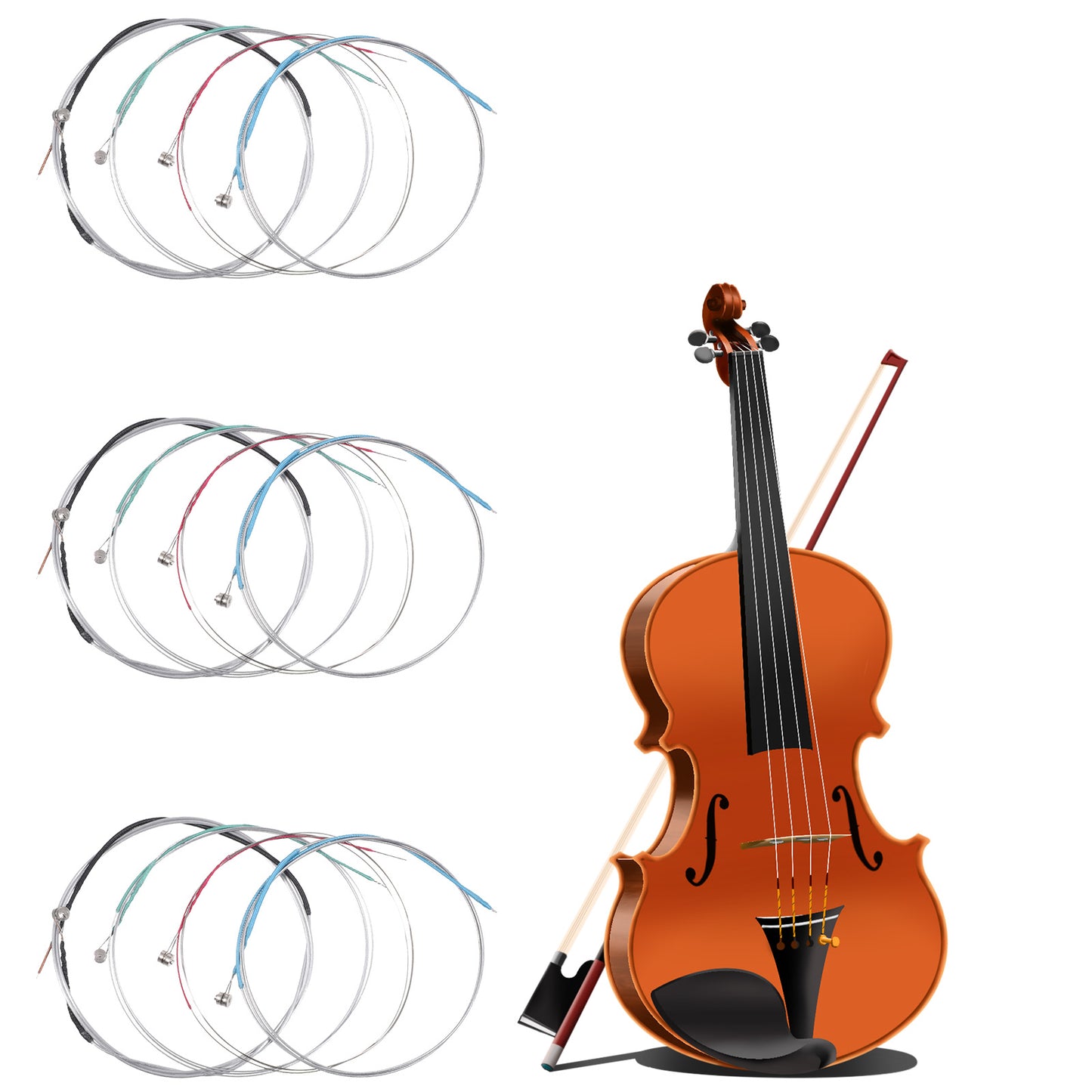 12 Pcs Violin Strings Full Set Violin Strings Universal String for 4/4 3/4 Size Stainless Core with Ball End