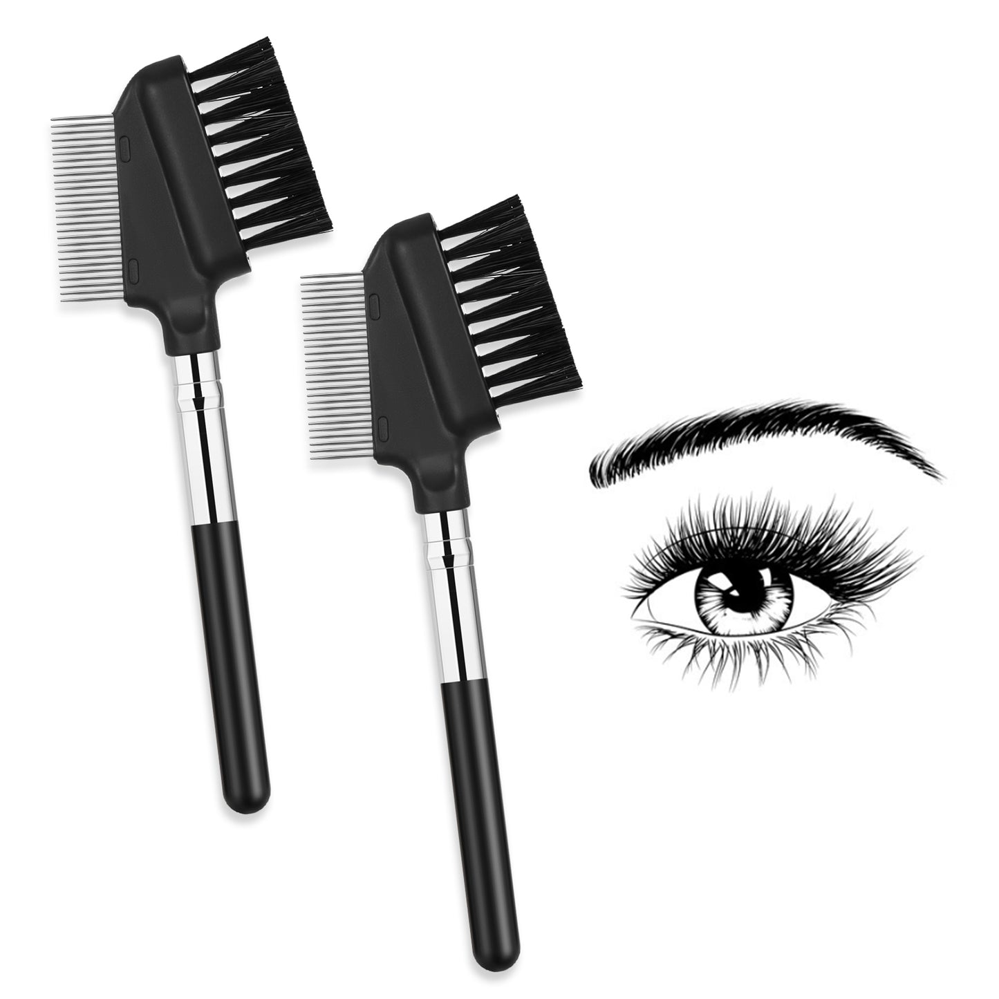 Small Eyelash Comb, 2 Pack Metal Eyelash Brush Eyelash Separator Tool Eyebrow Brush Grooming Eye Lash Separator Grooming Brushes Eyebrow Comb with Metal Teeth Eye Makeup Tool for Women (Short Handle)
