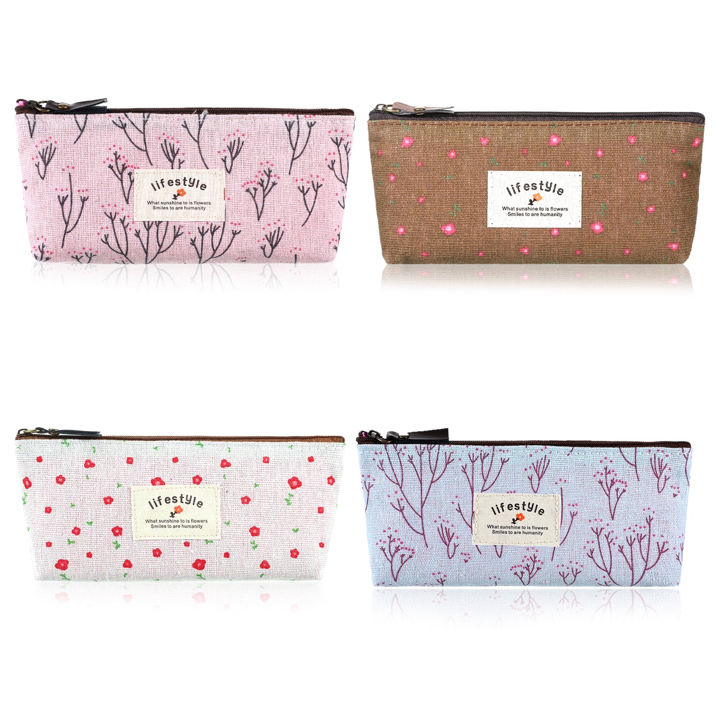 Mini Makeup Bag for Purse, 4 Pcs 4 × 7 Inch Linen Floral Small Cosmetic Pouch Portable Cute Fabric Mini Zipper Pouch for Women Home Travel Lipstick Coin Cards Storage (4 Style)