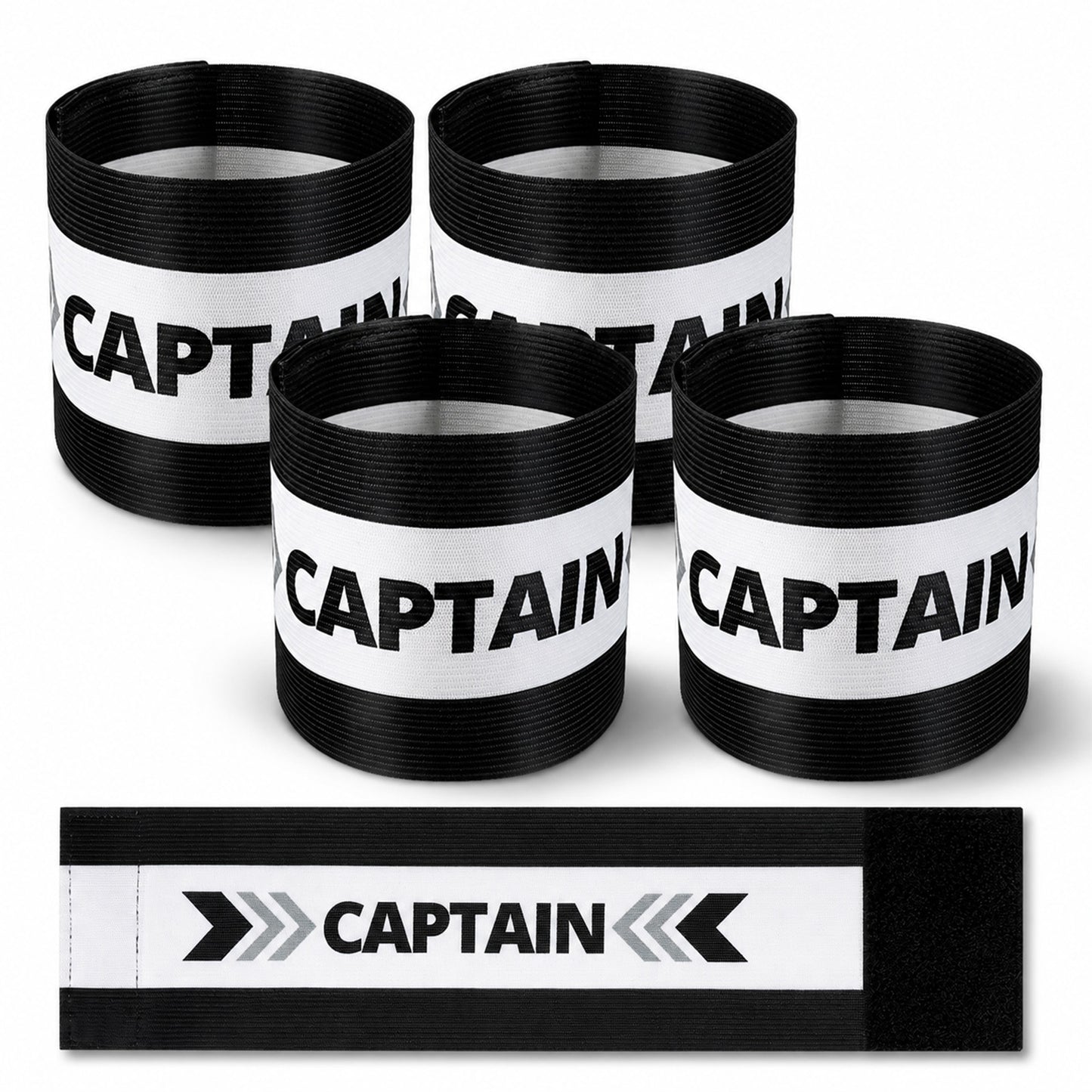 4 PCS Soccer Captain Armband, Adjustable Captain Arm Bands for Soccer Elastic Protective Captains Band Leader Armband Team Sport Armbands Football Basketball Player Band for Women Men Team Training