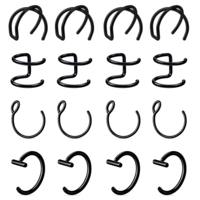 Psyqtsuary Fake Lip Piercings, 16 Pcs Stainless Steel Fake Snake Bites 8mm Faux Nose Ring Non Piercing Hoop Clip on Lip Rings for Women Men (Black)