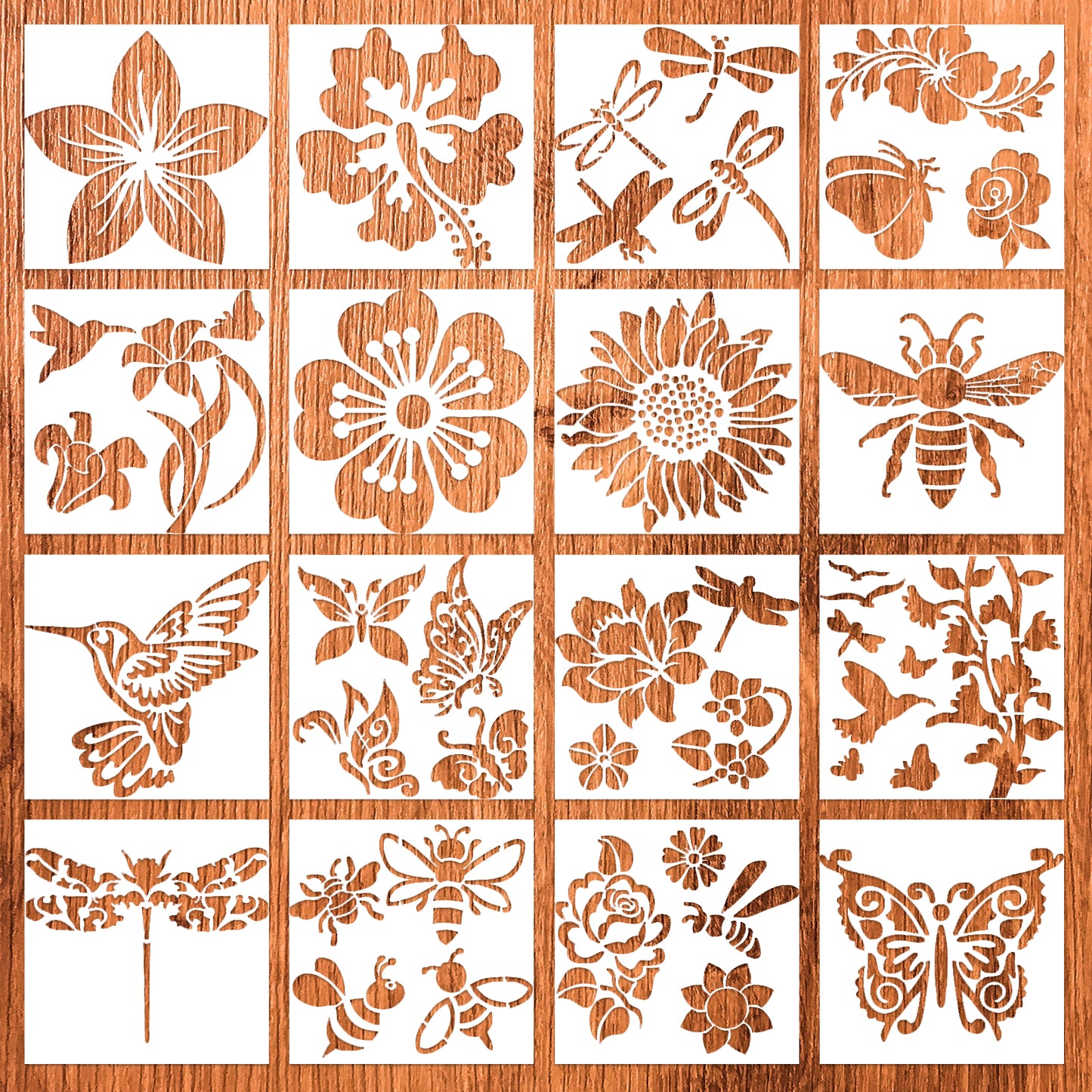 Reusable Stencils for Painting,16 Pack 6x6 Inch Animal Drawing Template Bee and Butterfly Stencils for Painting PET Craft Stencils for Paint Craft Wall DIY Fabric Floor Home Decor Wood Signs