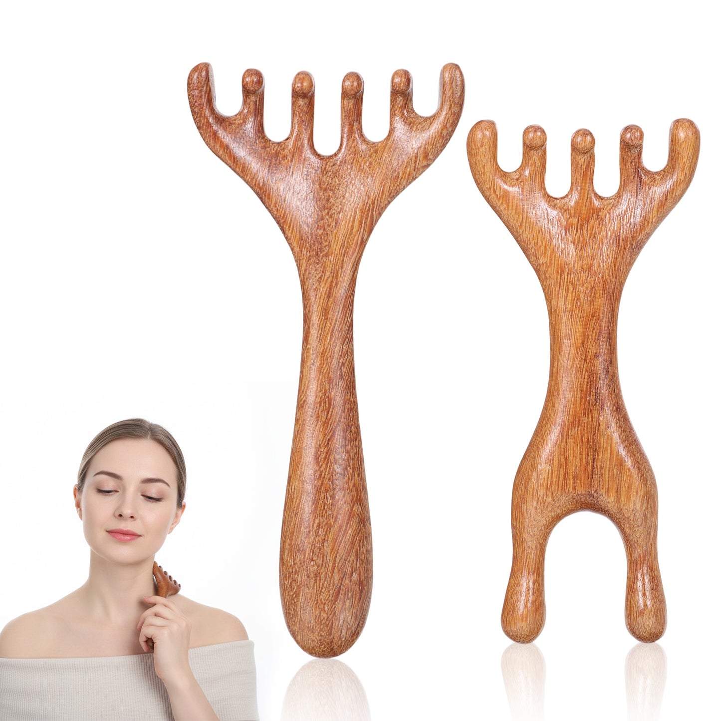 2 Pcs Wooden Scalp Massage Tool, Head Massager Sandalwood Gua Sha Comb Manual Scalp Comb for Deep Relaxation, Stress Relief, Foot Massage Tools for Mother, Daughter, Wife