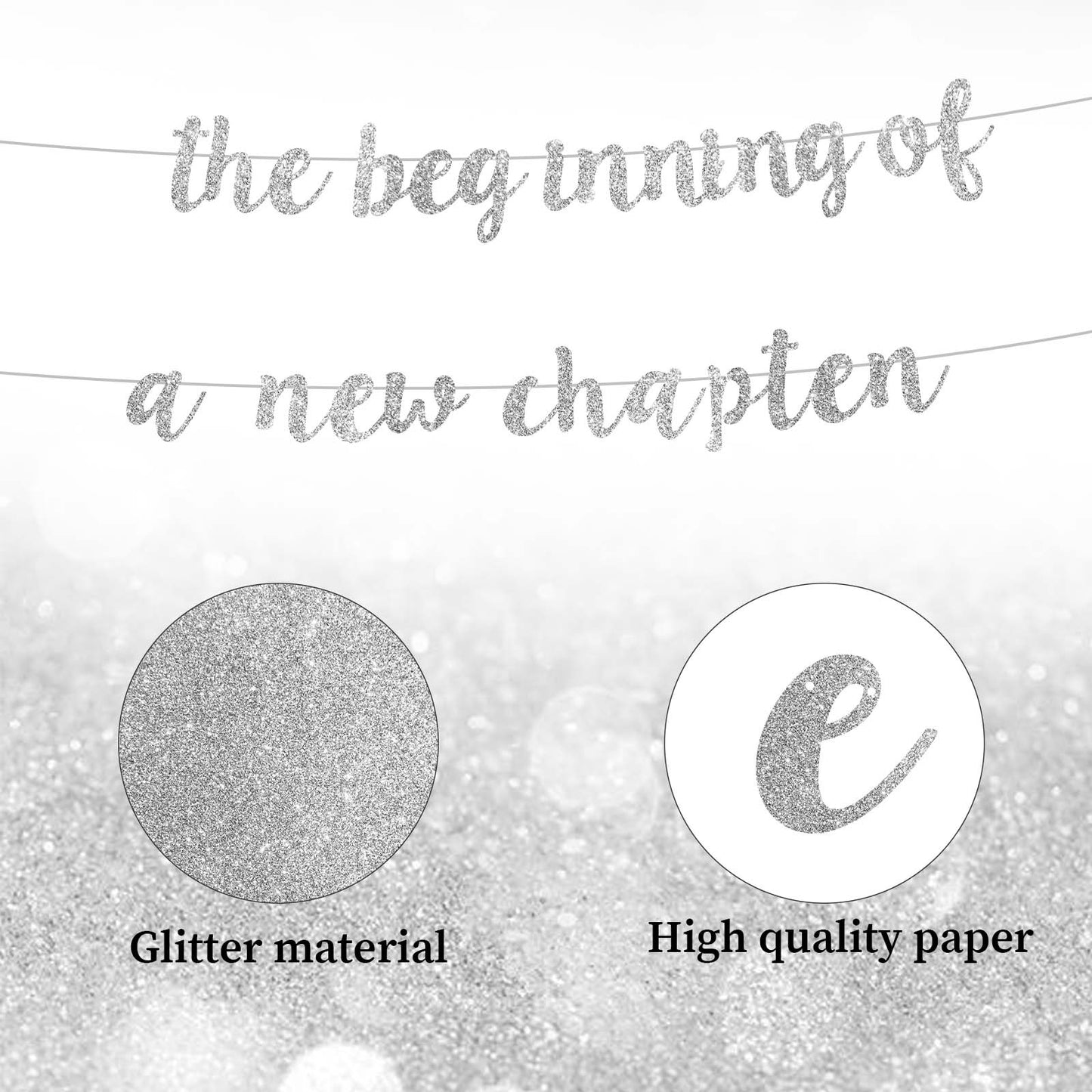 The Beginning of a New Chapter Banner, Going Away Party Decorations, Graduation Banner Glitter Silver, Farewell Banner for Housewarming, Retirement, Graduation, Moving