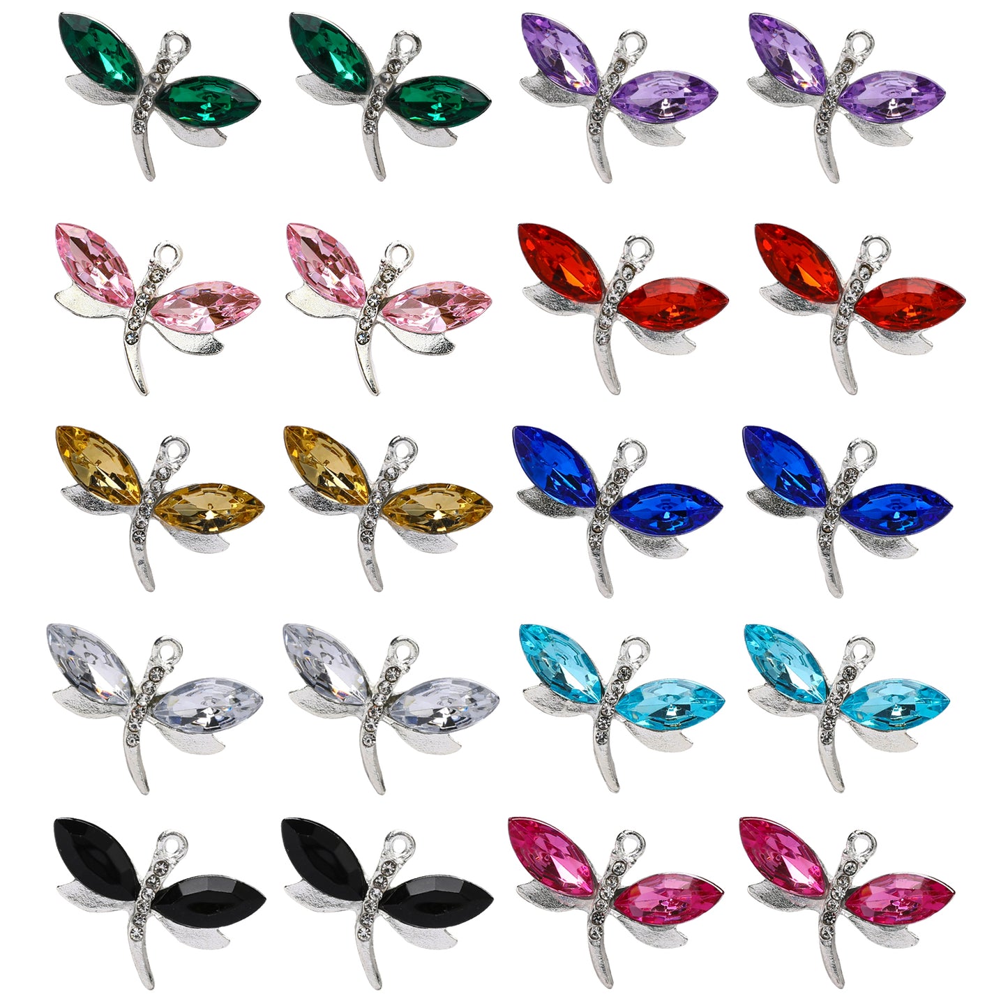 Vin beauty 20 Pcs Dragonfly Charms for Jewellery Making Mixed Color Insect Pendants Alloy Crafting Diy Necklace Bracelet Earring Crafting, Blue, Green, Purple, Rose, White