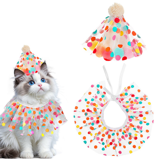 Cat Birthday Hat Outfit Bandana Scarf Cat Princess Costumes Doggy Cats Birthday-Mesh Bib Birthday Party Decorations Set for Small Medium Cats & Doggy