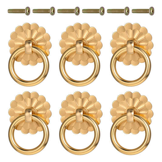 Zyghjort Antique Drawer Pulls, 6 Pcs Antique Brass Cabinet Knobs Vintage Cabinet Pulls Dresser Ring Pull for Drawer Closet Cupboard