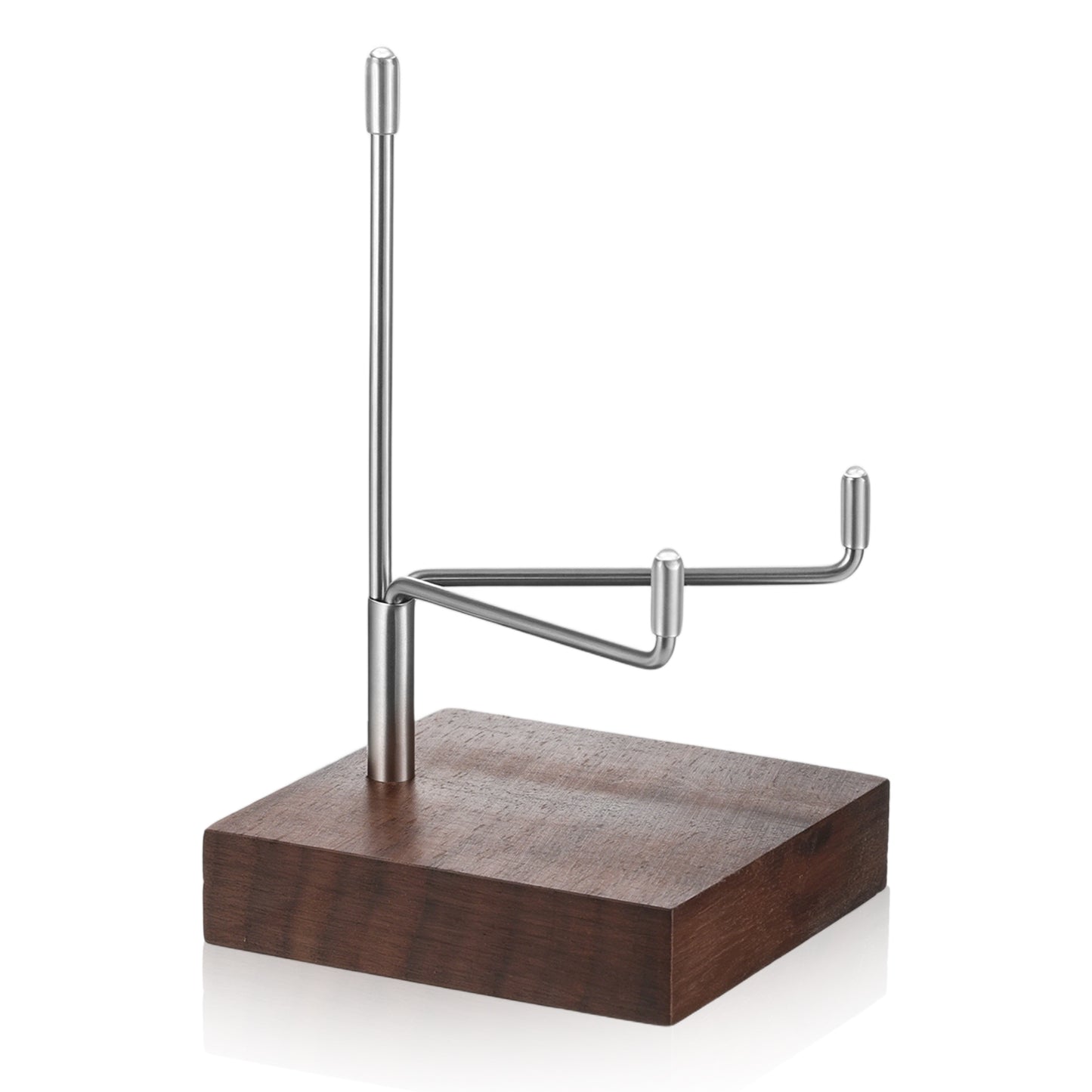 Skrfren Wood Crystal Display Stand with Silver Adjustable Metal Arms Decorative Plate Display Easel Holder for Geodes, Agate, Coral, Shells, Rocks, Minerals, Small Collectibles (2.56" x 2.56" x 4.1")