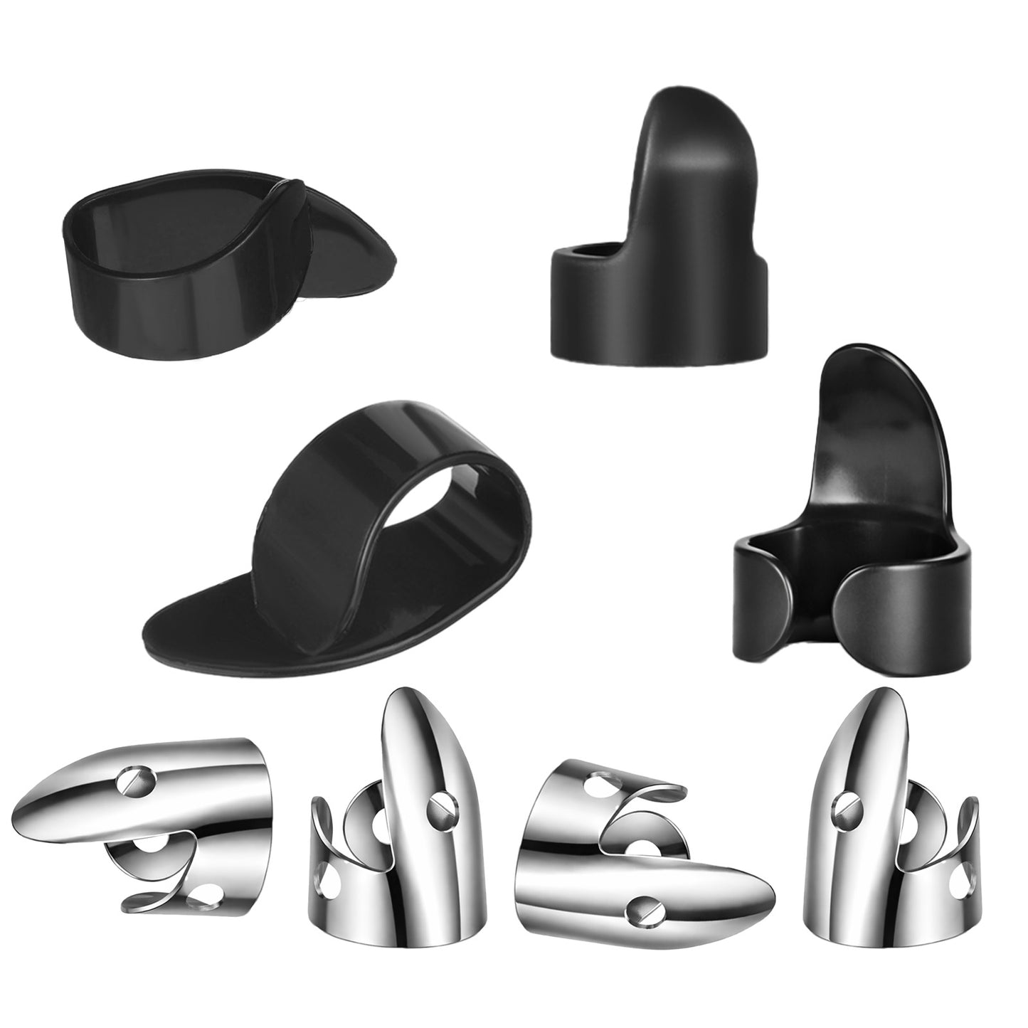 8 Pcs Banjo Finger Picks, tainless Steel Banjo Picks Adjustable Finger and Thumb Pick for Guitar Silver, Black
