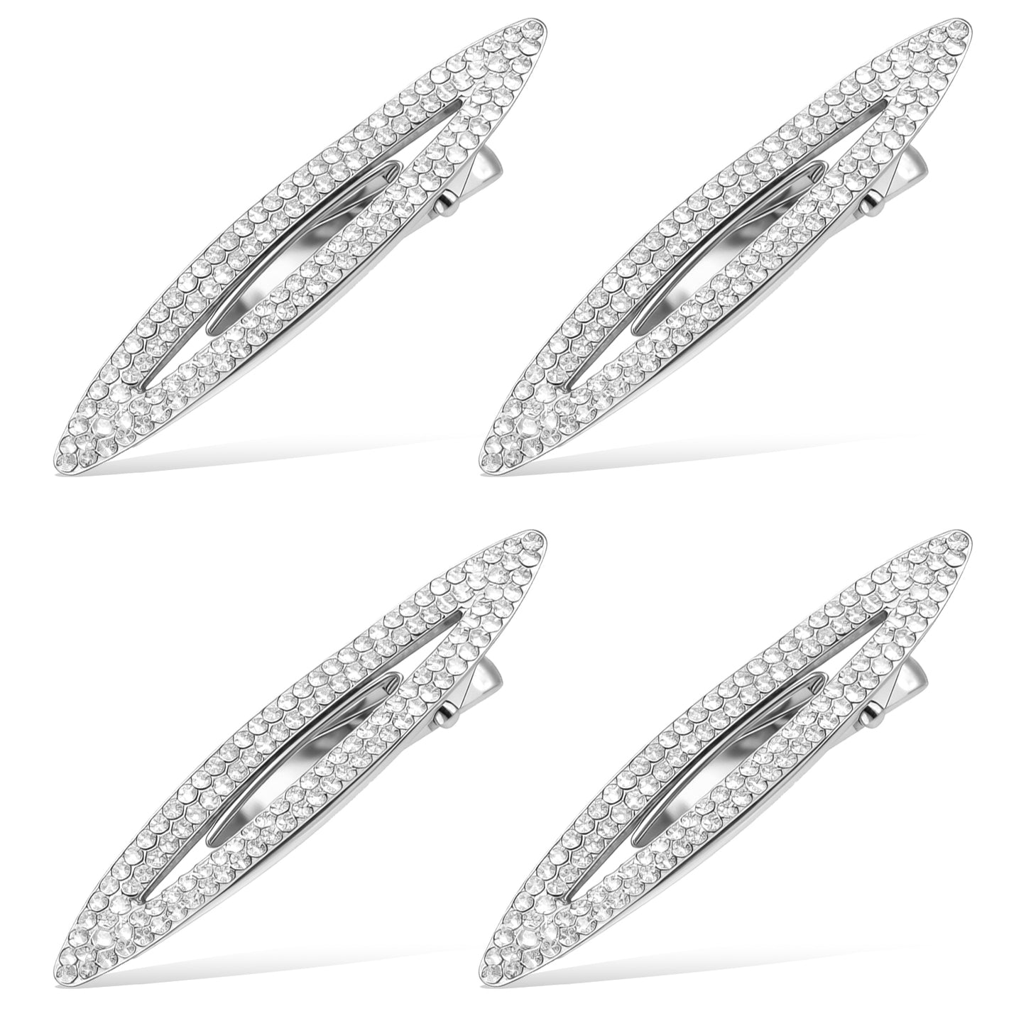 Rhinestone Hair Clip, 4 Pcs 2.4 Inch Bling Diamond Hair Clips Metal Hairpins Decorative Snap Hair Barrettes for Women Bridal Wedding Party Daily (Silver)