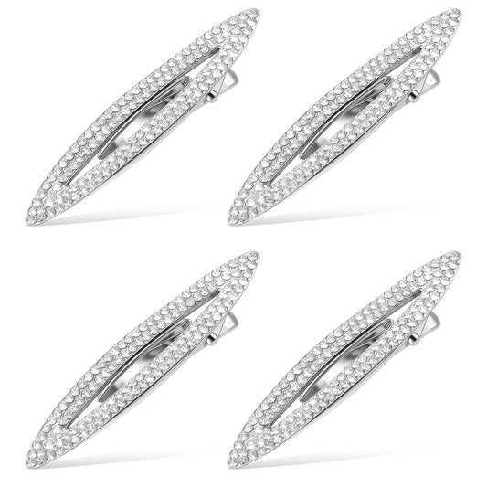 Rhinestone Hair Clip, 4 Pcs 2.4 Inch Bling Diamond Hair Clips Metal Hairpins Decorative Snap Hair Barrettes for Women Bridal Wedding Party Daily (Silver)