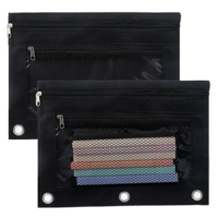 Psyqtsuary 2 PCS Pencil Pouch 3 Ring, 2 Pack 3 Ring Binder Pencil Pouches Double Zipper Pencil Case Cosmetic Bag, Zipper Pencil Pouches Pencil Cases for Binder Case Binder Cosmetic Bag, Black