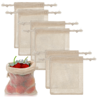 Xelsluthe 6 Pack Reusable Produce Bags, Cotton Mesh Bags with Drawstring for Vegetables Fruits Grocery Shopping, Multi Size Durable Washable Storage Bag (2L,2M,2S)