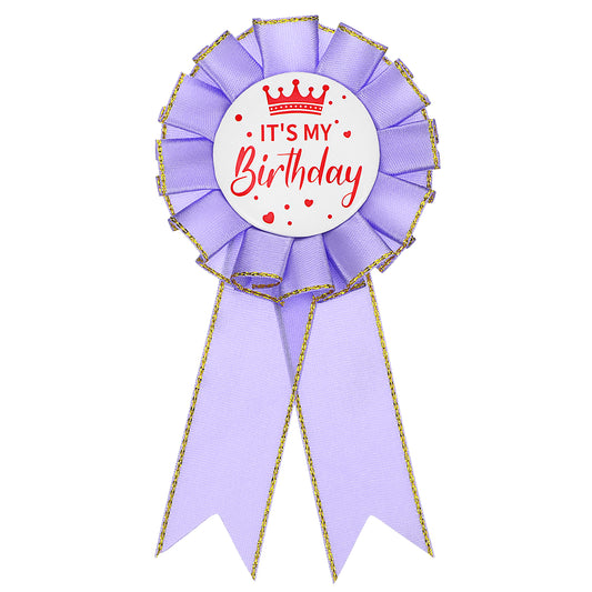 It's My Birthday Tinplate Badge, Purple Birthday Button Pin Satin Ribbon Badge Brooch Pins Colorful Award Rosette Badges Brooch Pin Party Decorations for Women Men