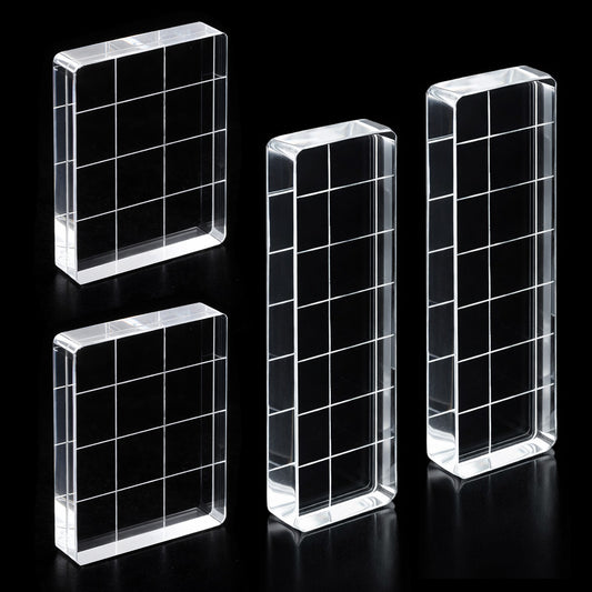 4 PCS Acrylic Stamp Block, 2 Sizes Clear Stamp Block with Grid Lines Stampings Tool, Acrylic Blocks for Stamping Acrylics Stamping Blocks for Crafting Scrapbooking Crafts, Card Making DIY Ornaments