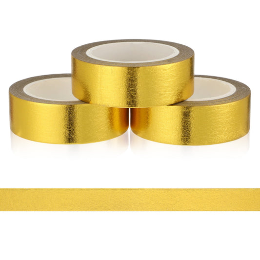 Exircy 3 Rolls Gold Washi Tape for Wrapping Gifts, 15Mm X 30M Gold Tape Decorative Masking Self Adhesive Low Tack Tapes for Wall Decor Diy Craft Scrapbooking Journals