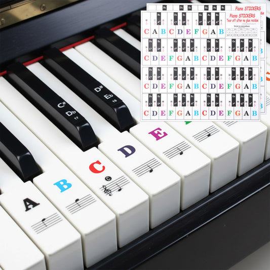 Piano Stickers for Beginners, Piano Keyboard Stickers, Removable Pianos Note Sticker for 88/61/54/49/37 Key, Transparent Large Colorful Letters for Beginners Learning