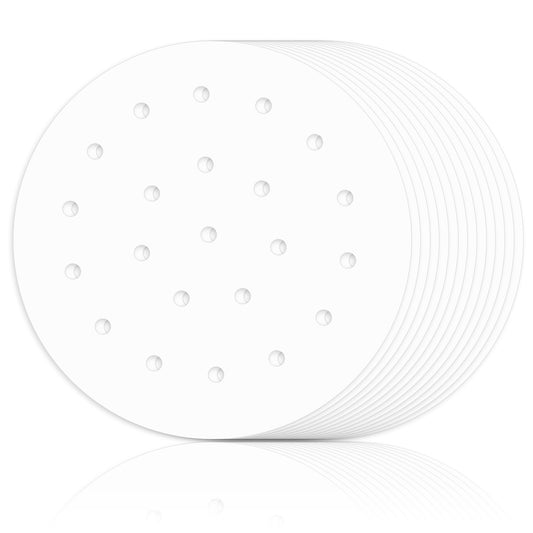 100 Pcs Air Fryer Parchment Paper, 8 Inch Steamer Liners Perforated Round Air Fryer Sheet Filter Liners Dumpling Steam Paper Perforated Bamboo Steamer Liner for Airfryer, Bamboo Steaming Basket
