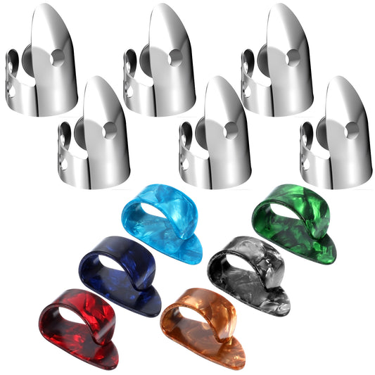 12 PCS Finger Picks, Stainless Steel Fashion Finger Picks for Banjo Multicolor Flat Thumb Pick Adjustable Guitar Finger Pick for Acoustic Guitar Banjo Ukulele Harp Bass