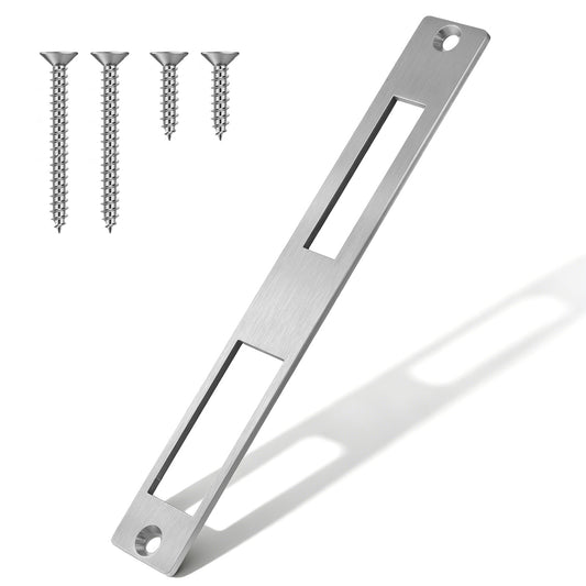 Deadbolt Strike Plate, Door Latch Plate 172mm x 23.7mm Stainless Steel Flat Strike Plates for Exterior Interior Doors Electric Door Opener Silver(Fully Enclosed)