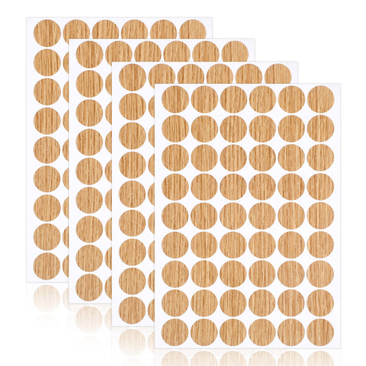 216Pcs/4 Sheets Screw Cover Stickers Self-Adhesive Screw Hole Covers for Wood Furniture Cabinet Shelves 21mm Screw Caps to Hide Ugly Holes (Oak)