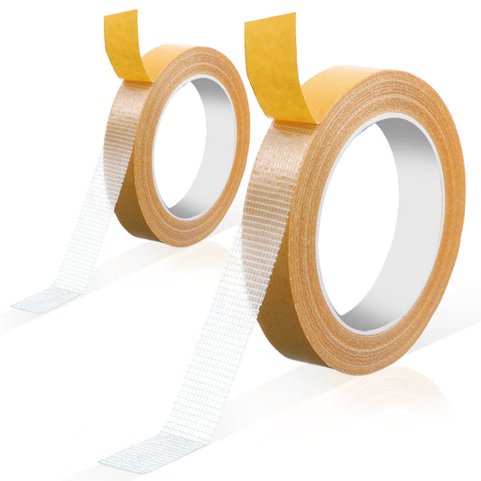 Double Sided Fabric Tape 2 Sizes Strong Adhesive Double Stick Carpet Tape 0.8in x 66ft 0.4in x 33ft Heavy Duty Clear Mounting Tapes Removable Gauze Tapes for Carpets Pictures Posters Cloth Craft