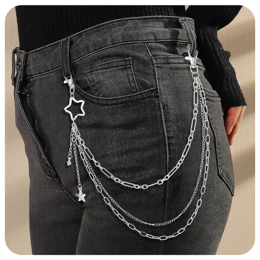 Pants Chain, Silver Jean Belt with Star Decorations Chain Layered Pocket Chains Men Accessories Jewelry Vintage Rock Wallet Chains Punk Clothing Accessories for Women and Men