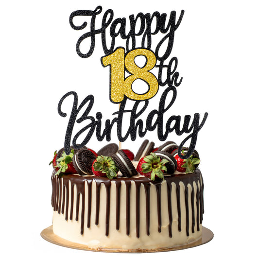 18th Birthday Decorations 18th Happy birthday Cake Topper Black Gold Glitter Happy Birthdays Decorations Cheers to 18 Years Birthdays Cakes Topper Cake Gift Plugin Anniversary Party Cakes Supplies