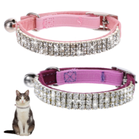 2Pcs Kitten Collar with Bell,Cat Collar Rhinestones Cat Dog Collar Soft Cat Collar with Bells Cat Breakaway Collar
