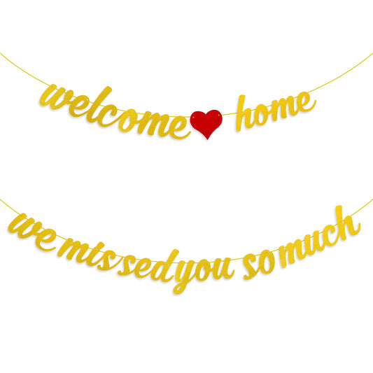 Welcome Home Banner and We Missed You So Much Banner, Party Banner Bunting Decorations, Reusable, for Home Decoration, Wedding Christmas, Military Return Party Decorations(Pre-Strung)
