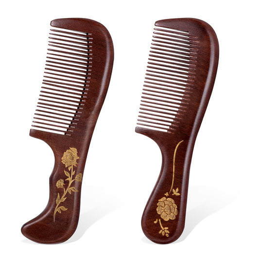 2 PCS Wooden Comb for Women, Wood Comb Natural Wooden Hair Comb Anti-Static Detangling Comb Sandalwood Fine Tooth Natural Wood Comb for Wet, Dry Curly, Thin, Thick, Wavy, Straight Hair