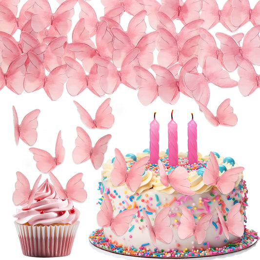 48 Pcs Pink Edible Butterflies Cake Toppers Edible Cake Decorations Butterfly Cake Decorations Edible Butterfly Cake Decorations Butterfly Cupcake Toppers Wedding Cake Topper