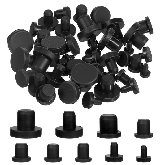 90 Pcs Silicone Rubber Hole Plugs Set T-Type Silicone Rubber Grommets kit 9 Sizes Black Silicones Plugs Caps Plastic Hole Plug for Powder Coating Waterproof Sealing Pipe Test Tube Caps
