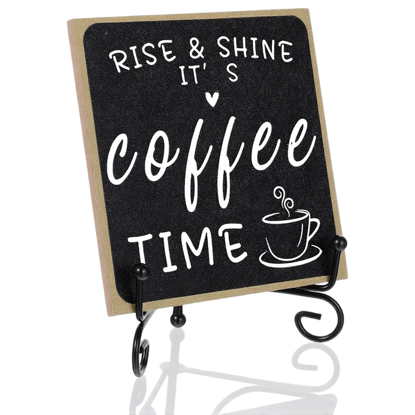 Rustic Wooden Plaque Coffee Sign, 4 Inch Farmhouse Coffees Bar Sign Coffees Bars Decor, Rise & Shine It's Coffee Time Bar Tabletop Shelf Accessories for Home Kitchen Tabletop Decor