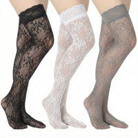 Zelphvt 3 Pcs Women's Long Knee High Lace Socks Lace Boot Socks Laces Thigh High Stockings with Laces Trim Fishnet Mesh Lolita Boot Sock