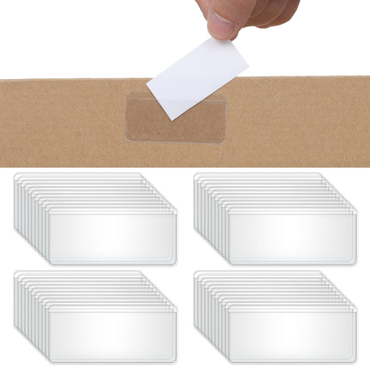 80 Pcs Label Holders PVC Self Adhesive Label Holders 5 x 2.5 cm Clear Index Card Pockets File Label Side Open Adhesive Tag for Supermarket Bookshelf Lockers Mailbox