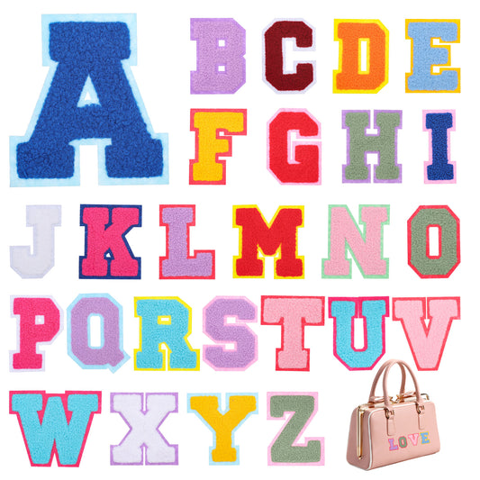 26 Pcs Chenille Letter Iron on Patches Mix Colorful Letter Patches Chenille Varsity Alphabet Patches Chenille A-Z Letter Applique Patches Cute Sew on Patch for Clothing Backpack Hat Jeans DIY Supplies