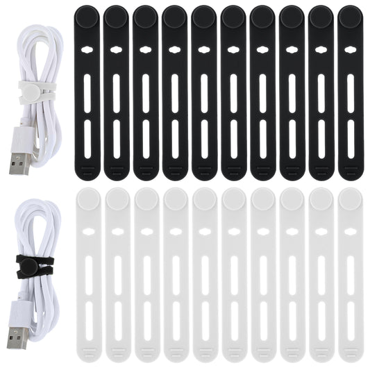 20 Pcs Reusable Silicone Cable Ties, Adjustable Wire Organizer, Bundling Straps for Appliances & Charging Cords, Black & White