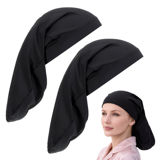 2 Pcs Dreadlock Cap Large Long Bonnet for Long Hair Dreads Head Wrap Loc Cap Dread Caps Loc Bonnet Shower Caps Dreadlock Accessories for Men Women Curly Braids Wave (Black)