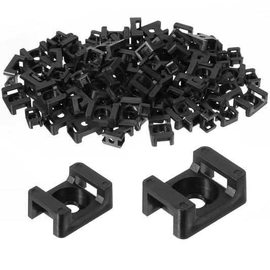 100 Pcs Cable Tie Mount Base, Zip Tie Mounts 4&5 mm Screw Hole Cable Management Clips Black Saddle Type for Securing Cables Wires Cords